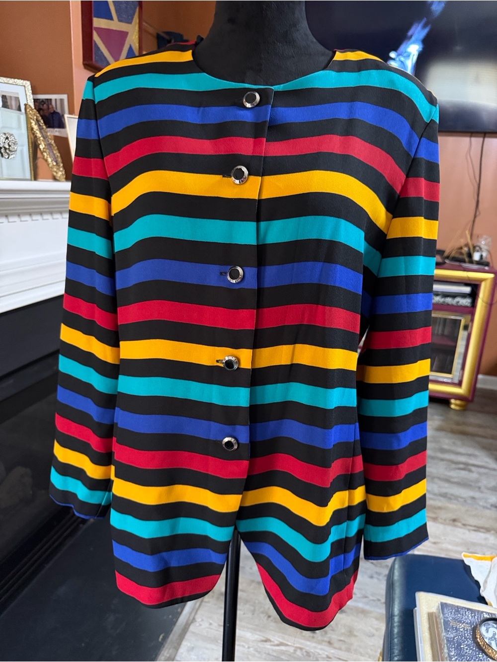 Vintage Leslie Faye Striped Multicolor Button-Front Jacket